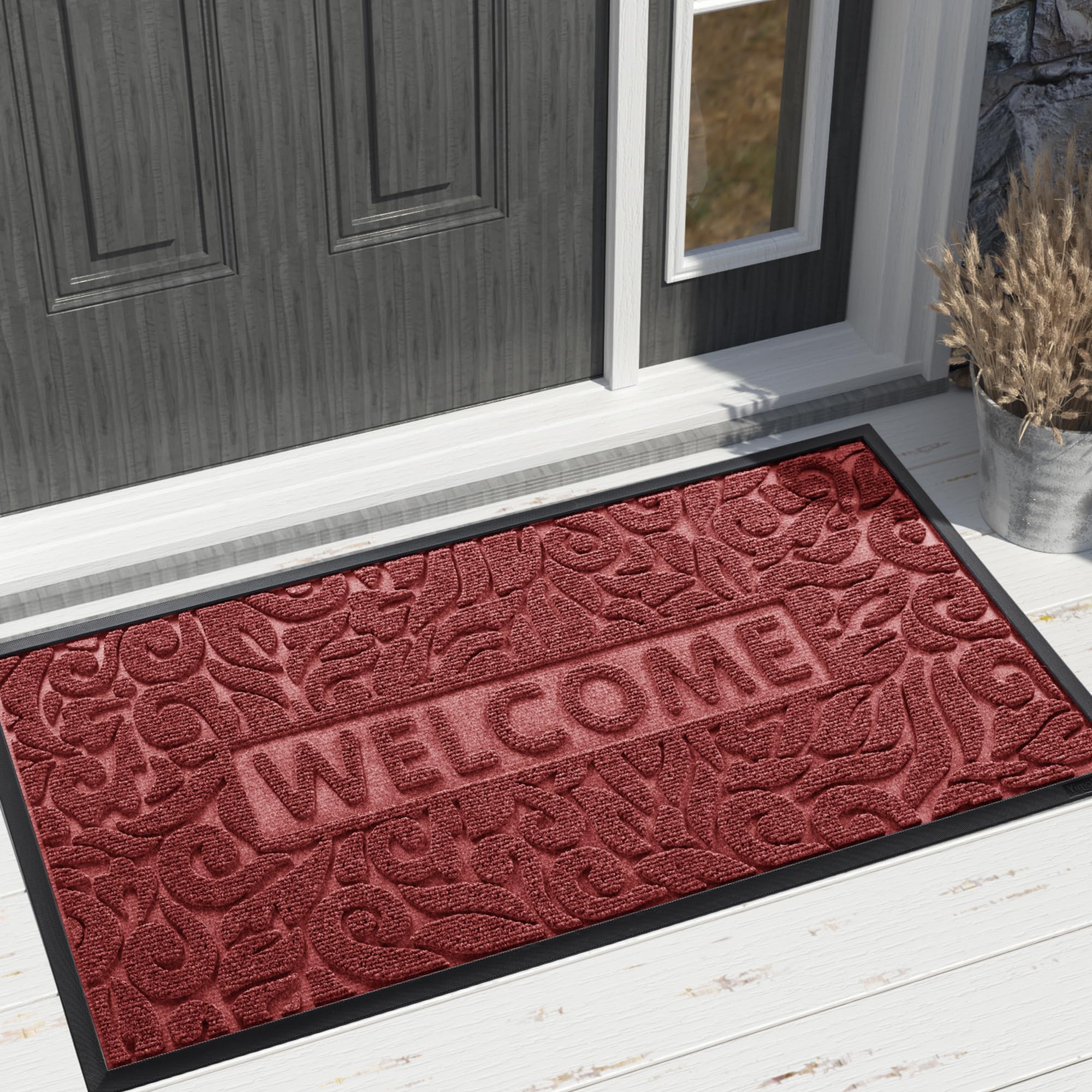 Yimobra Door Mat Indoor Outdoor Entrance, Non Slip Welcome Front Doormats, Heavy Duty Rubber Backing, Stain and Fade Resistant, Low Profile, Easy Clean Patio Garage Floor Mats, 47 x 32, Wine Red