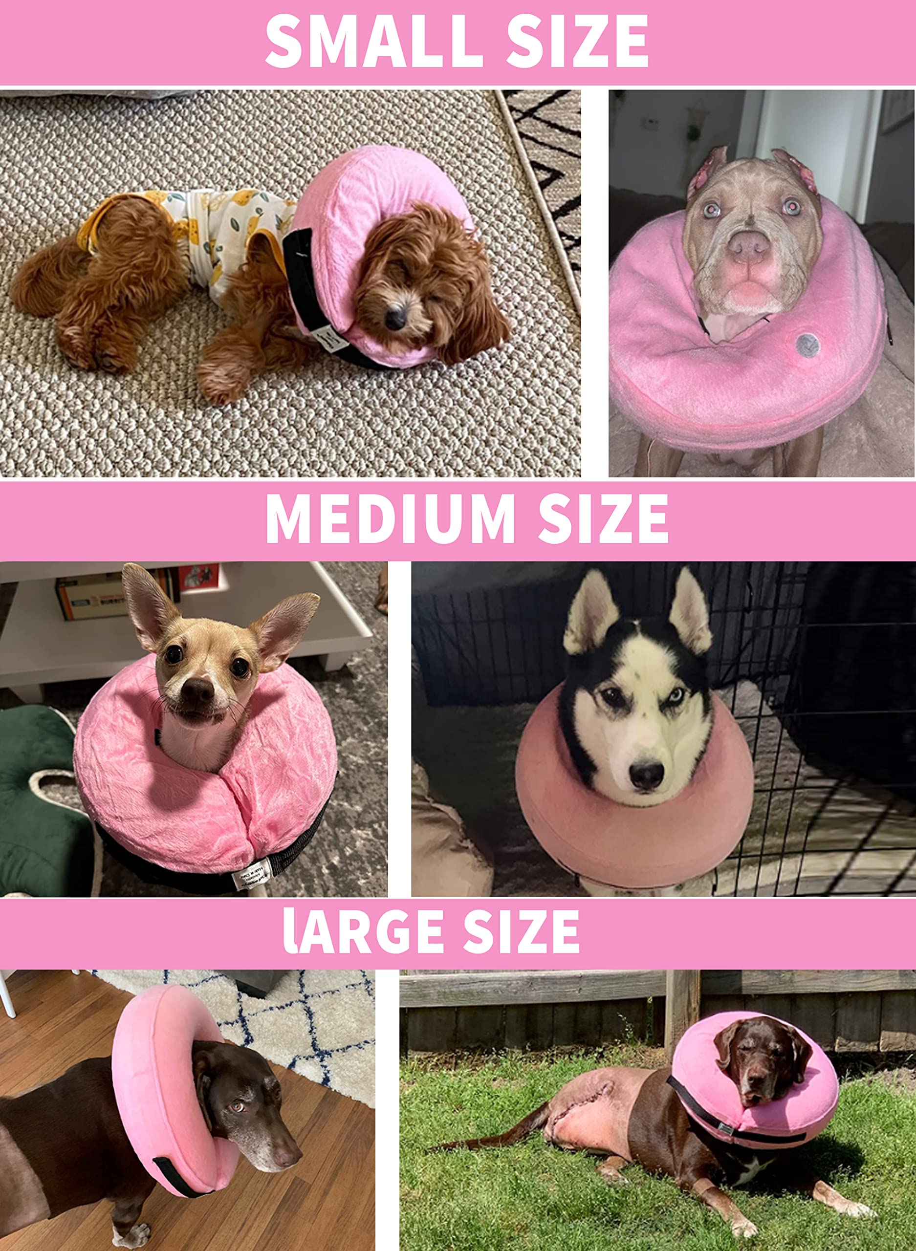 Protective Inflatable Collar for Dogs, Soft Inflatable Dog Neck Donut Collar Alternative After Surgery, Blow Up Dog Collar E Collar Substitute (Medium, Pink)