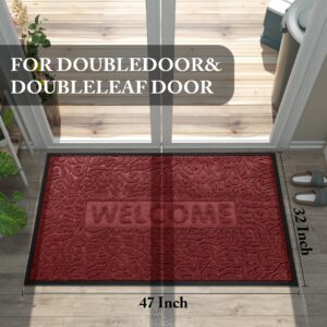 Yimobra Door Mat Indoor Outdoor Entrance, Non Slip Welcome Front Doormats, Heavy Duty Rubber Backing, Stain and Fade Resistant, Low Profile, Easy Clean Patio Garage Floor Mats, 47 x 32, Wine Red