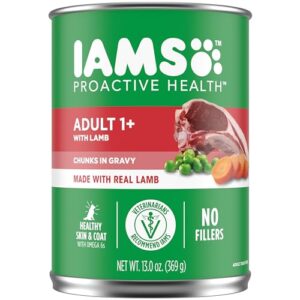 iams proactive health wet dog food, lamb chunks in gravy, 13 oz., pack of 12