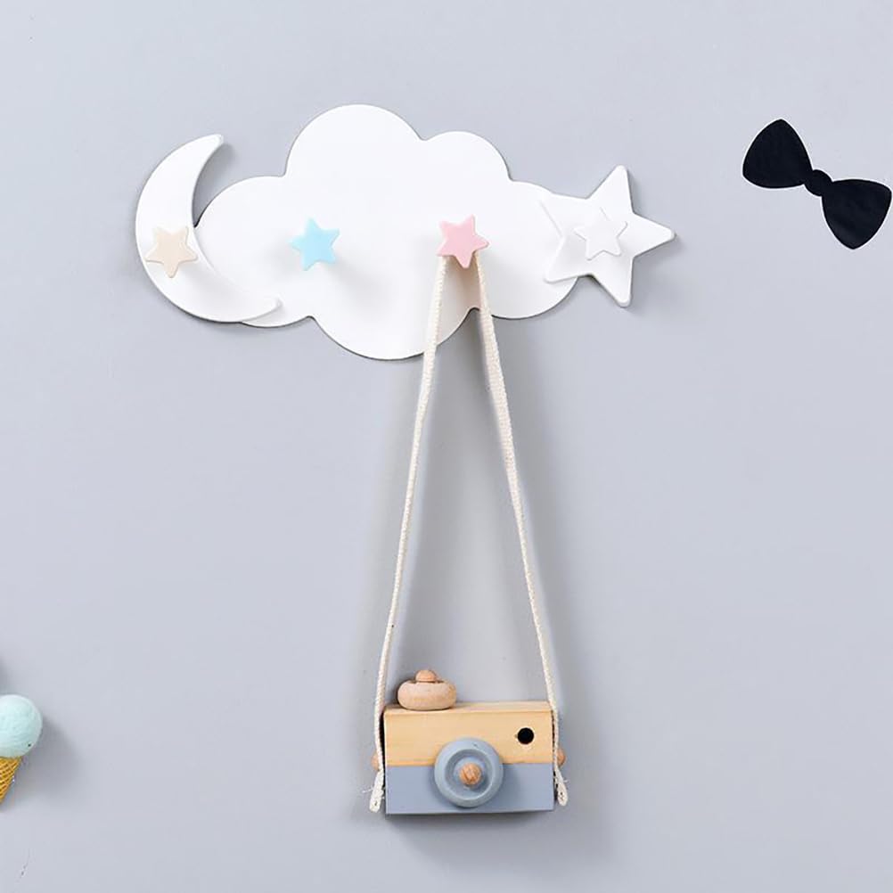 Unomor 2pcs Star Moon Hook Entryway Organizer Cute Wall Hooks Coat Hanger Wall Mount Coat Hooks Bathroom Hooks Towels Small Sticky Hooks Towel Rack White The Clouds Nightgown Plastic