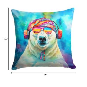 Caroline's Treasures DAC4028PW1414 Hippie Animal Polar Bear Throw Pillow Machine Washable, Indoor Outdoor Decorative Pillow for Couch, Bed or Patio, 14Hx14W