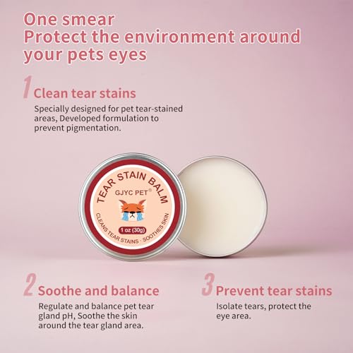 Pet Tear Stain Remover Balm - 1 oz (30g) Natural, Plant-Based Eye Care for Dogs and Cats - Gently Cleanses and Restores Sparkling Eyes