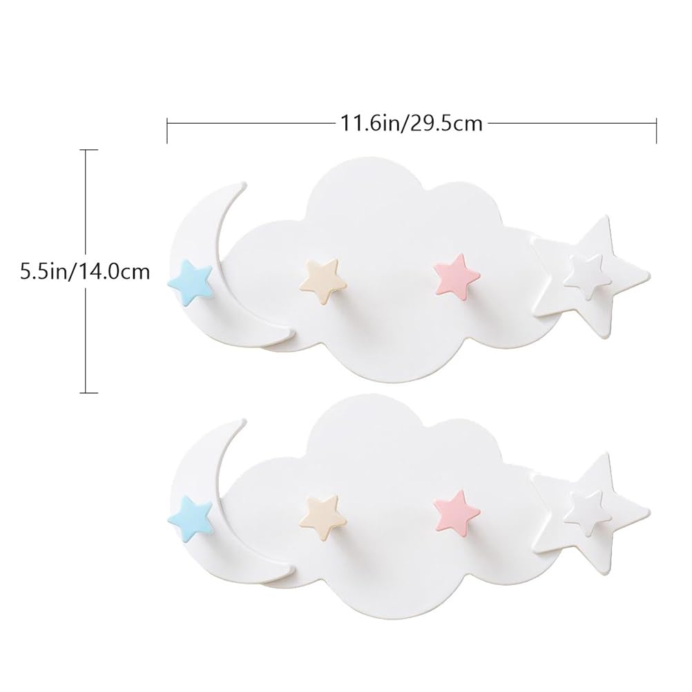 Unomor 2pcs Star Moon Hook Entryway Organizer Cute Wall Hooks Coat Hanger Wall Mount Coat Hooks Bathroom Hooks Towels Small Sticky Hooks Towel Rack White The Clouds Nightgown Plastic