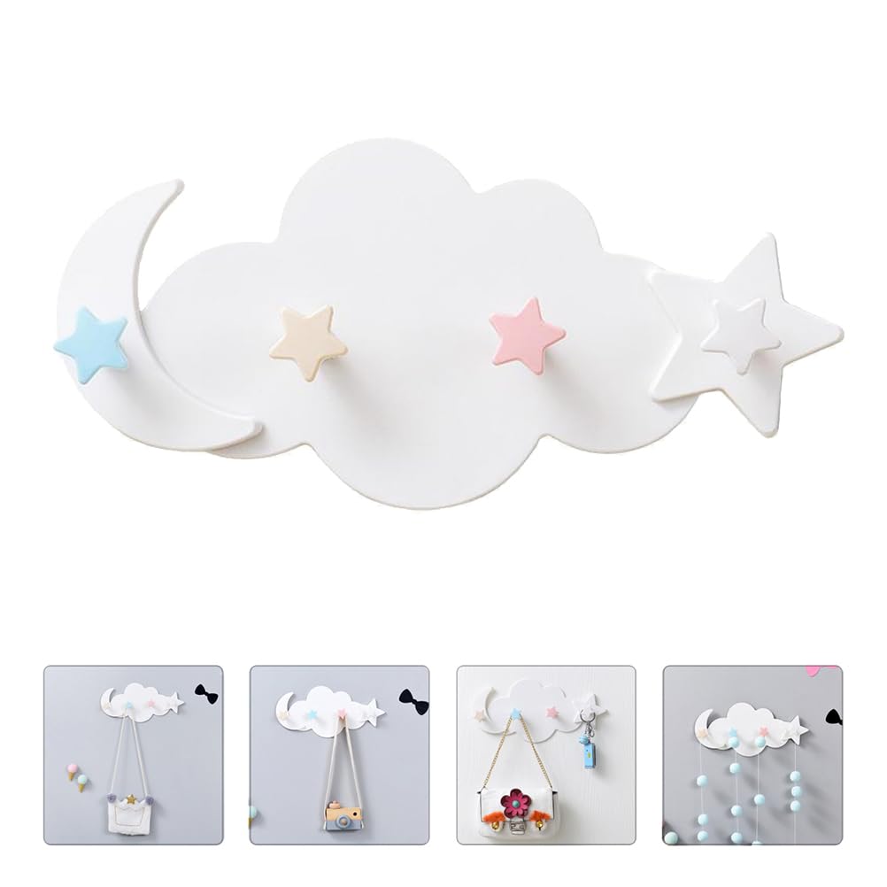 Unomor 2pcs Star Moon Hook Entryway Organizer Cute Wall Hooks Coat Hanger Wall Mount Coat Hooks Bathroom Hooks Towels Small Sticky Hooks Towel Rack White The Clouds Nightgown Plastic