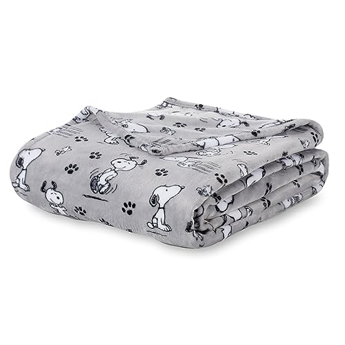 Berkshire Blanket Peanuts® VelvetLoft® Cute Character Snoopy Plush Blanket,Peanuts Poses and Paws Grey,Twin 60 in x 90 in (Official Peanuts® Product)