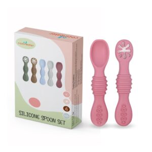 cozinester silicone baby spoon & pre-spoon - baby spoons self feeding 6 months, bendable toddler utensils, baby led weaning supplies | bpa free & boil-proof (set of 2) (dark pink)