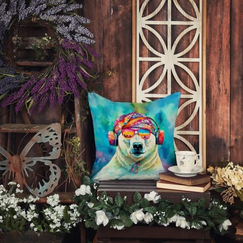 Caroline's Treasures DAC4028PW1414 Hippie Animal Polar Bear Throw Pillow Machine Washable, Indoor Outdoor Decorative Pillow for Couch, Bed or Patio, 14Hx14W