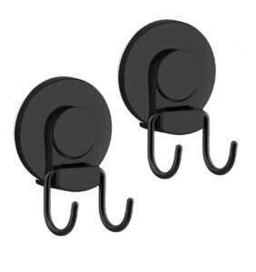 vis'v suction cup hooks, black shower suction hooks heavy duty suction cups with double hooks removable reusable bathroom suction razor holder for tile wall glass door window - 2 pcs