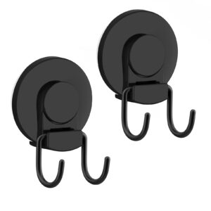 VIS'V Suction Cup Hooks, Black Shower Suction Hooks Heavy Duty Suction Cups with Double Hooks Removable Reusable Bathroom Suction Razor Holder for Tile Wall Glass Door Window - 2 Pcs