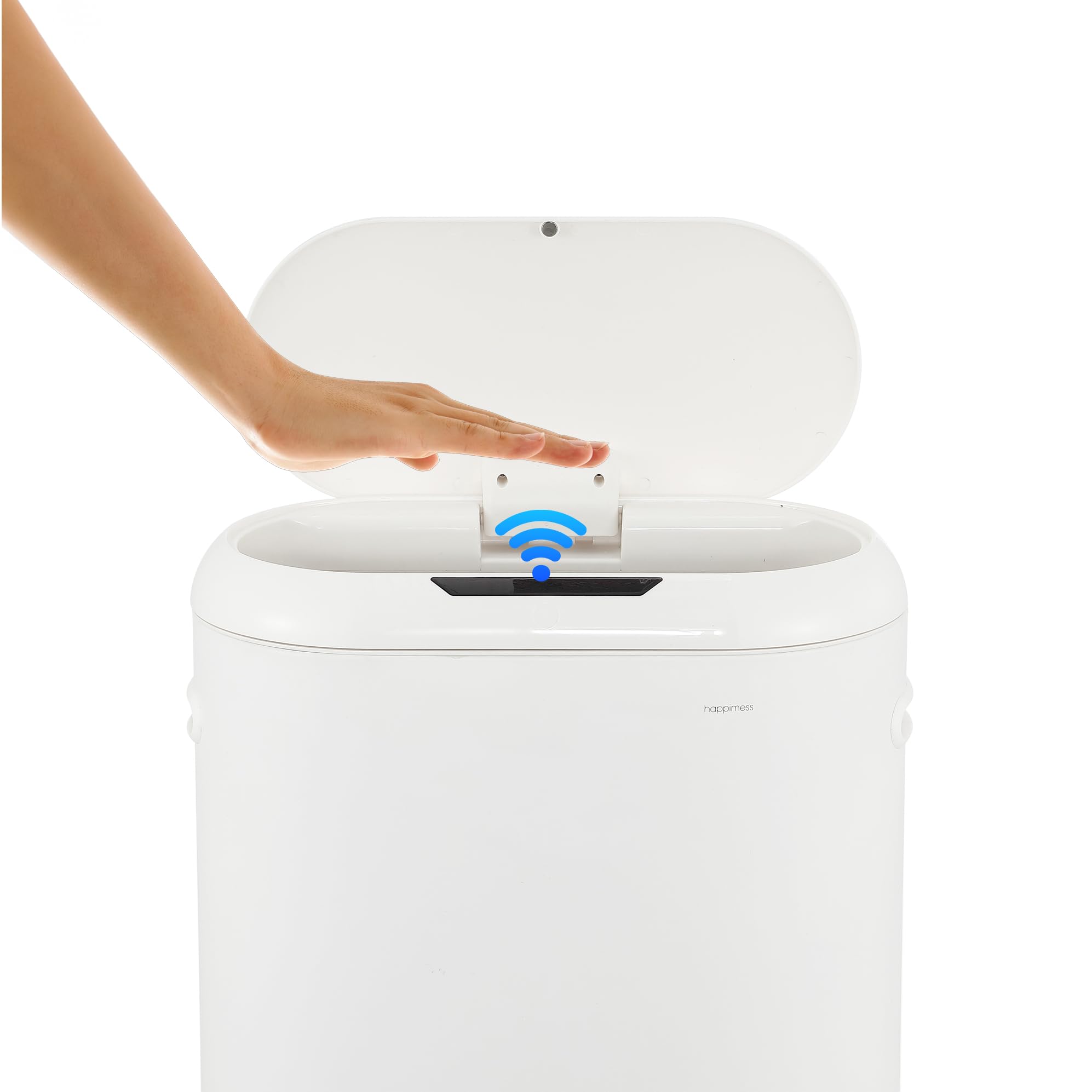 happimess HPM1016C Robo Kitchen 13.2-Gallon Slim Oval Motion Sensor Touchless Trash Can with Touch Mode, Fingerprint Resistant, Modern, Minimalistic for Home, Kitchen, Office, Bathroom, Cotton White