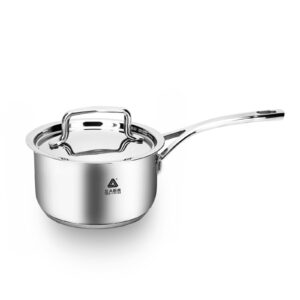 sauce pan with lid, 1.8 quart stainless steel saucepan with handle, 18/8 tri-ply stainless steel heavy bottom，multipurpose cooking pot, suitable induction/electric gas cooktops, dishwasher oven safe