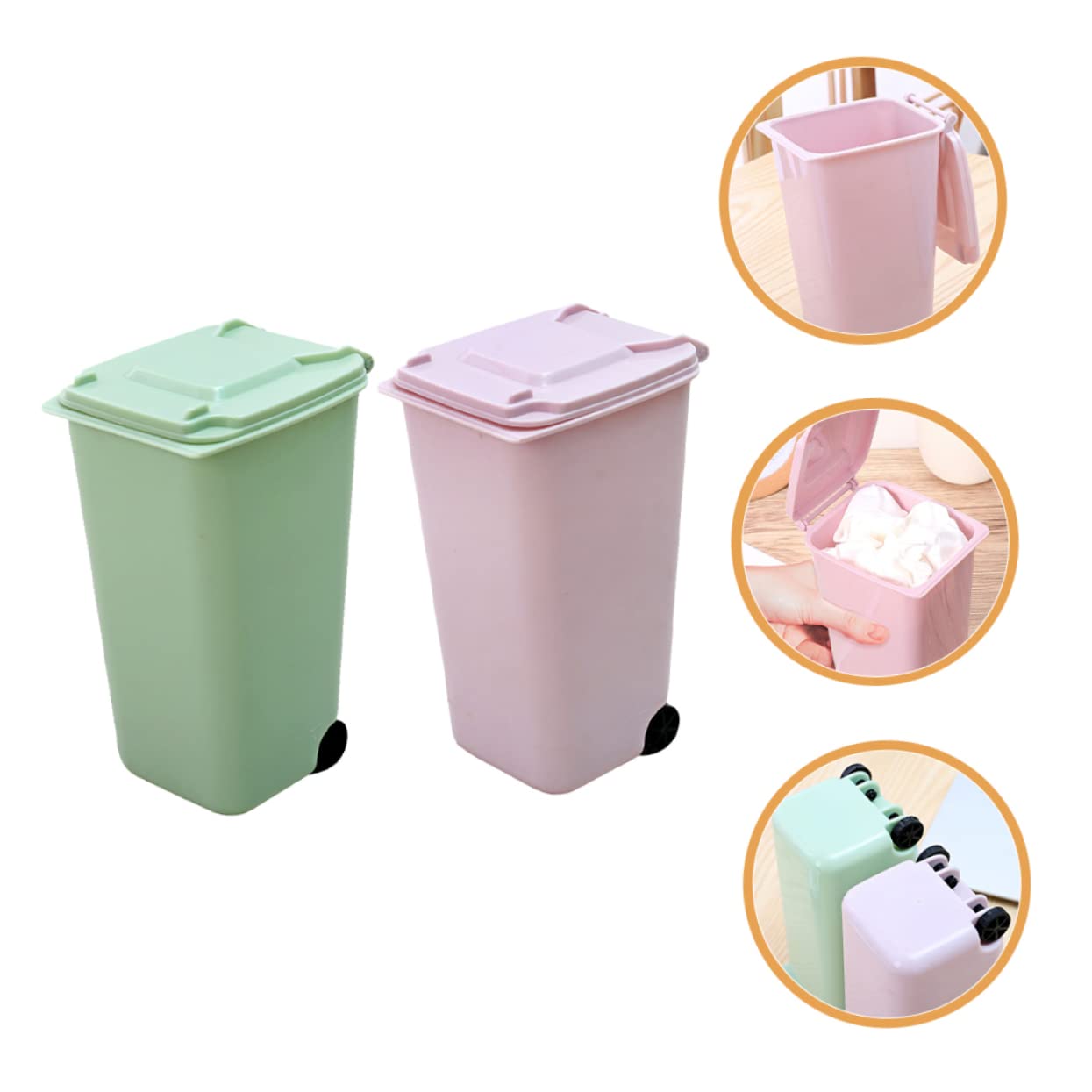 FONDOTIN 2 Pcs Mini Trash Can with Lid Compact Desktop Wastebasket for Bedroom Office Car Versatile Small Trash Can Pen Holder for Easy Organization