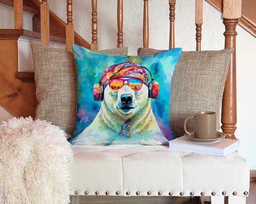 Caroline's Treasures DAC4028PW1414 Hippie Animal Polar Bear Throw Pillow Machine Washable, Indoor Outdoor Decorative Pillow for Couch, Bed or Patio, 14Hx14W