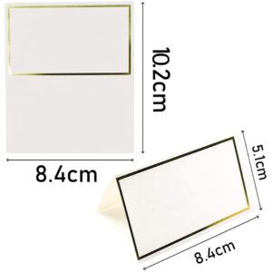 ccHuDE 50 Pcs Small Table Cards Wedding Place Cards White Name Cards Blank Seating Cards Party Table Tent Cards Place Setting Cards with Foil Border Golden