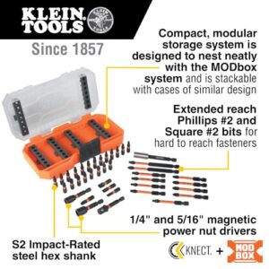 Klein Tools 33801 Impact Driver Bit Set with Magnetic Nut Drivers, ProFlex S2 Steel Phillips, Slotted, Square, TORX Bits with Case, MODBox Compatible, 40-Piece