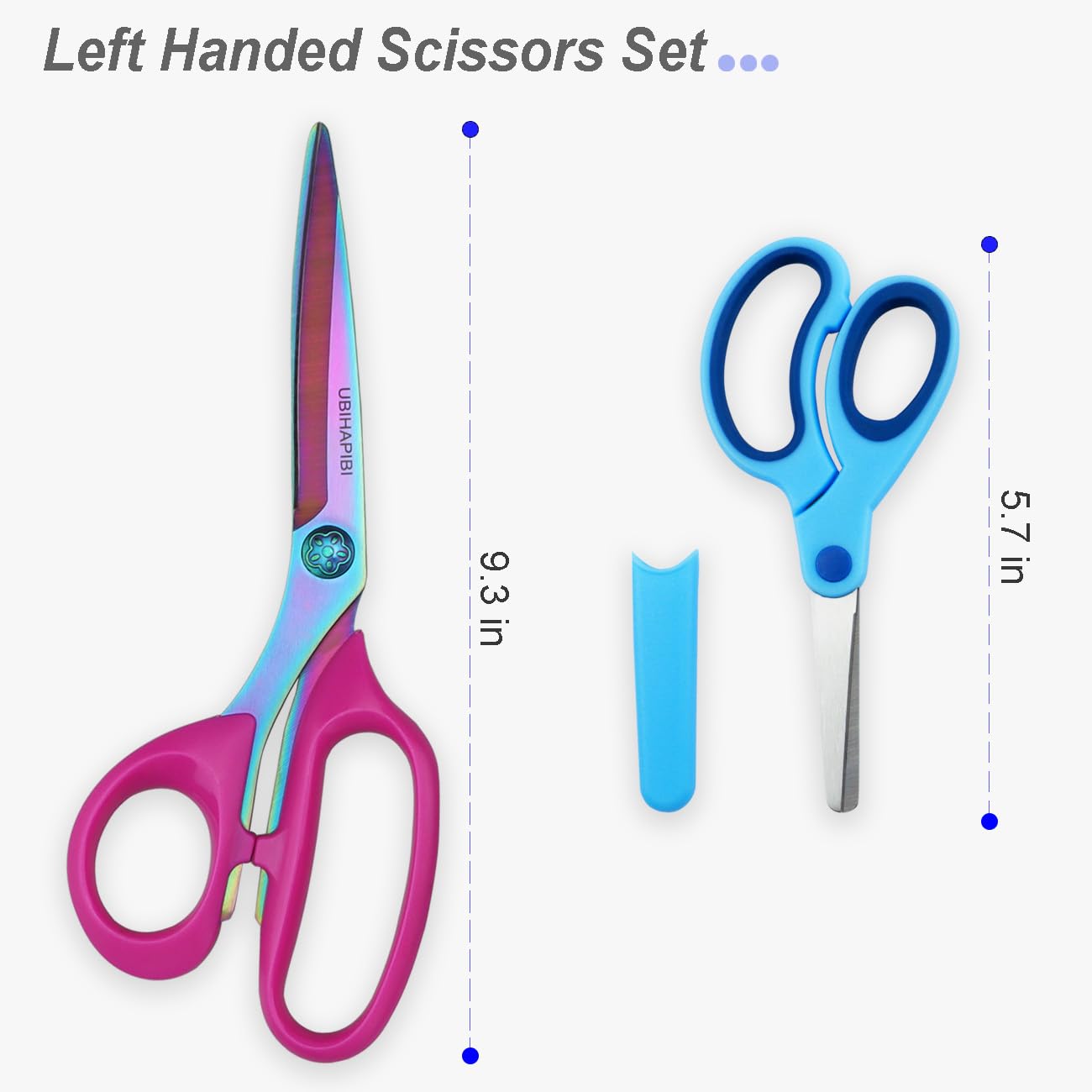 Left Handed Scissors Set of 2 Pack (9" Heavy Duty Titanium Coating Fabric Shears & 5" Small Scissors) for Sewing/Crafting/School/Office Use, Ideal for Arts/Crafts/Leather/Paper, Left Handed Gifts