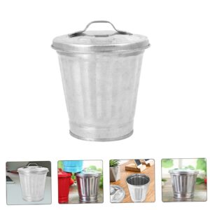 SOESFOUFU 1pc Mini Trash Can Small Wastebasket Galvanized Garbage Can Small Desktop Trash Can with Lid Plant Pots Bucket Compost Bin Kitchen Retro Decor Metal Outdoor Office Utility Bucket