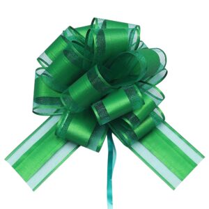 hsxjj 6 pcs large gift bow,pull bows for gift wrapping,6 inches,basket and wedding decoration,holiday and birthday presents wrapping bows,christmas bows for gift wrapping(green)