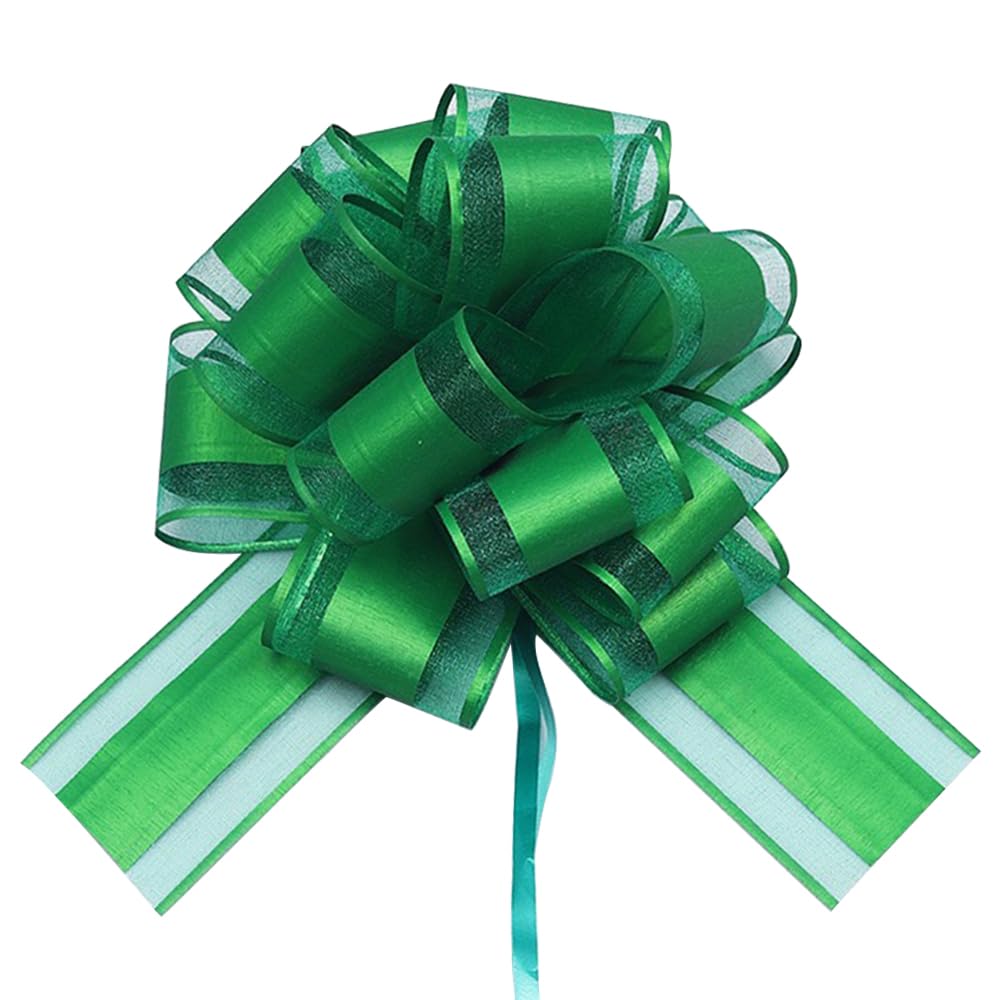 HSXJJ 6 Pcs Large Gift Bow,Pull Bows for Gift Wrapping,6 inches,Basket and Wedding Decoration,Holiday and Birthday Presents Wrapping Bows,Christmas Bows for Gift Wrapping(Green)