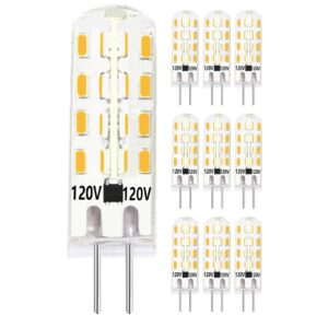 lienngke g4 ac 120v led light bulb 2w equivalent to 20w warm white 3000k 200lm bi-pin base g4 bulbs 120v pack of 10