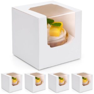 johouse 20pcs cupcake boxes, 3.5"x3.5"x3.5" individual cupcake containers pre-assembled containers with window and inserts for wedding baby shower birthday gifting