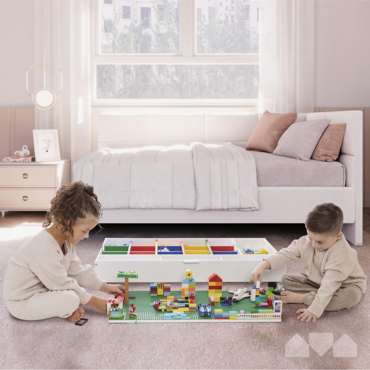 Milliard The 2 in 1 Rollaway Play Table and Toy Organizer- Compatible with Lego Bricks*, Cars and Trains- Store Under Beds or Sofas (38" x 19" x 6.25")