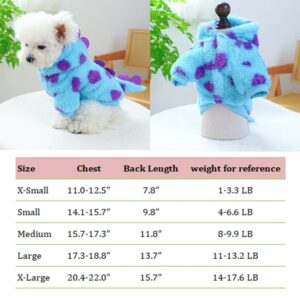 Anelekor Dinosaur Dog Clothes for Small Dog Girl Boy,Fleece Winter Puppy Hoodies with Leash Ring,Cold Weather Coat for Cat,Funny Dog Dinosaur Costume for Christmas Halloween. (Blue-2, X-Small)