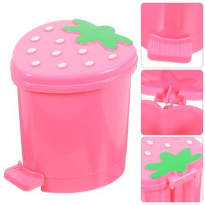 Unomor Mini Trash Can, Cute Strawberry Trash Can Desktop Rubbish Bin Pop up Garbage Can Strawberry Countertop Wastebasket Tiny Heart Dustbin for Car Office Desk Pink