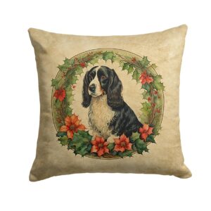 caroline's treasures dac2443pw1414 welsh springer spaniel christmas flowers throw pillow machine washable, indoor outdoor decorative pillow for couch, bed or patio, 14hx14w