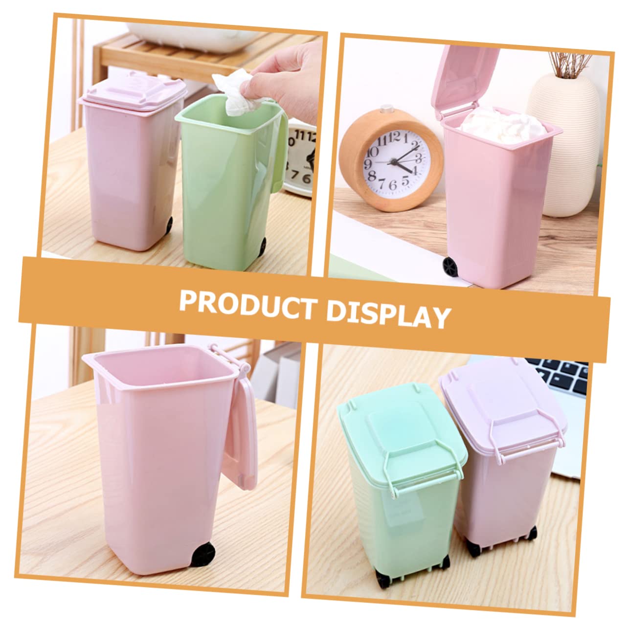 FONDOTIN 2 Pcs Mini Trash Can with Lid Compact Desktop Wastebasket for Bedroom Office Car Versatile Small Trash Can Pen Holder for Easy Organization