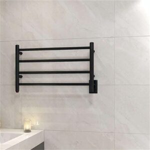 JTDISHINY Electric Heated Towel Warmer 4 Bars for Bathroom, Stainless Steel Wall Mounted Heated Towel Drying Rack Black