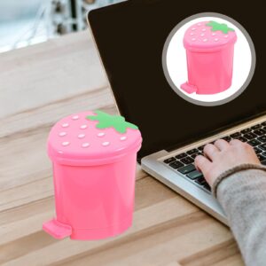 Unomor Mini Trash Can, Cute Strawberry Trash Can Desktop Rubbish Bin Pop up Garbage Can Strawberry Countertop Wastebasket Tiny Heart Dustbin for Car Office Desk Pink