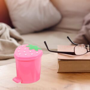 Unomor Mini Trash Can, Cute Strawberry Trash Can Desktop Rubbish Bin Pop up Garbage Can Strawberry Countertop Wastebasket Tiny Heart Dustbin for Car Office Desk Pink