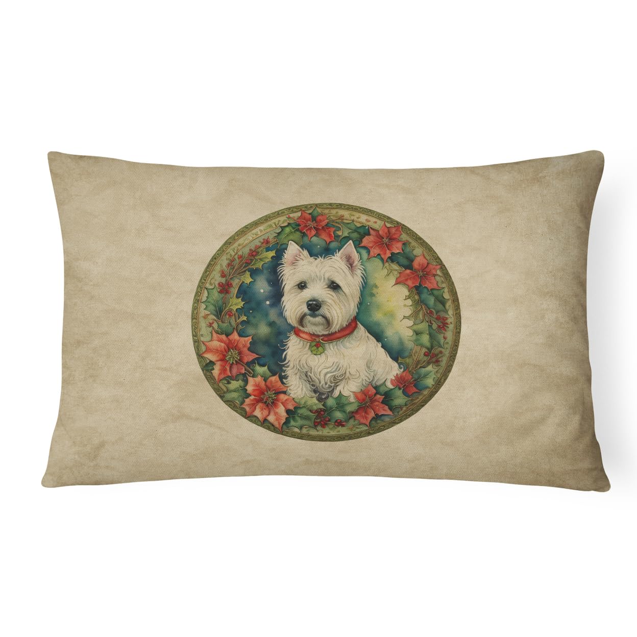 Caroline's Treasures DAC2445PW1216 Westie Christmas Flowers Throw Pillow Machine Washable, Indoor Outdoor Decorative Pillow for Couch, Bed or Patio, 12HX16W