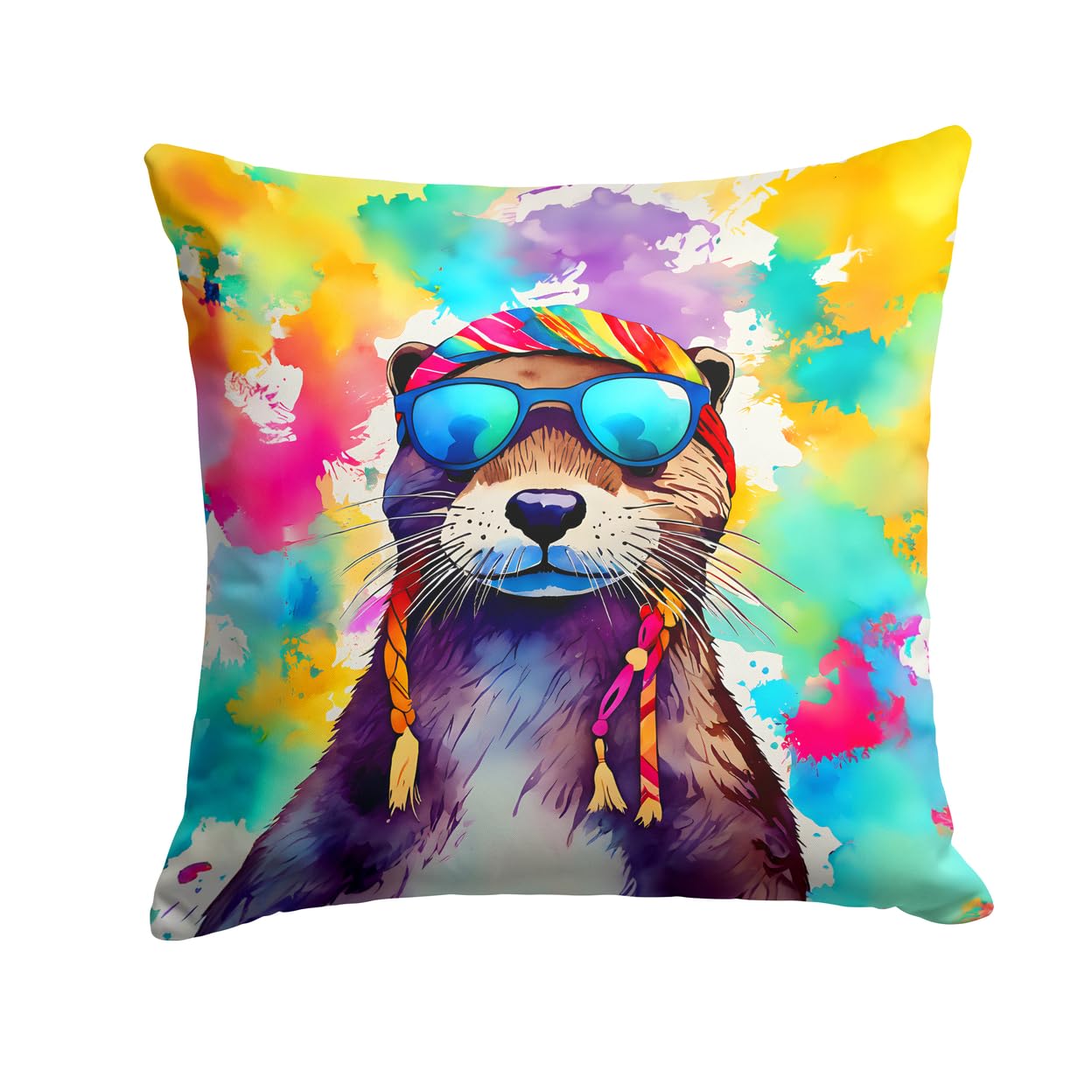 Caroline's Treasures DAC4013PW1414 Hippie Animal Otter Throw Pillow Machine Washable, Indoor Outdoor Decorative Pillow for Couch, Bed or Patio, 14Hx14W