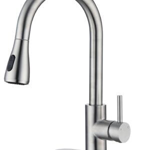 Kitchen Faucet with Pull Down Sprayer- Brushed Nickel Sink Faucets, 360° Swivel Single Handle High Arc Stainless Steel, Commercial Modern Kitchen-Faucets, 1/3 Hole, Deck Plate Included (2-Model)