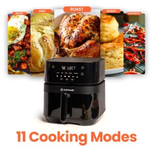 Nutricook Air Fryer 3 Vision, 6qt Large Airfryer, 12 Preset Functions, Air Fry, Roast, Bake, Dehydrate, Reheat and More, Quiet, Non-Stick, Easy to Clean, Black