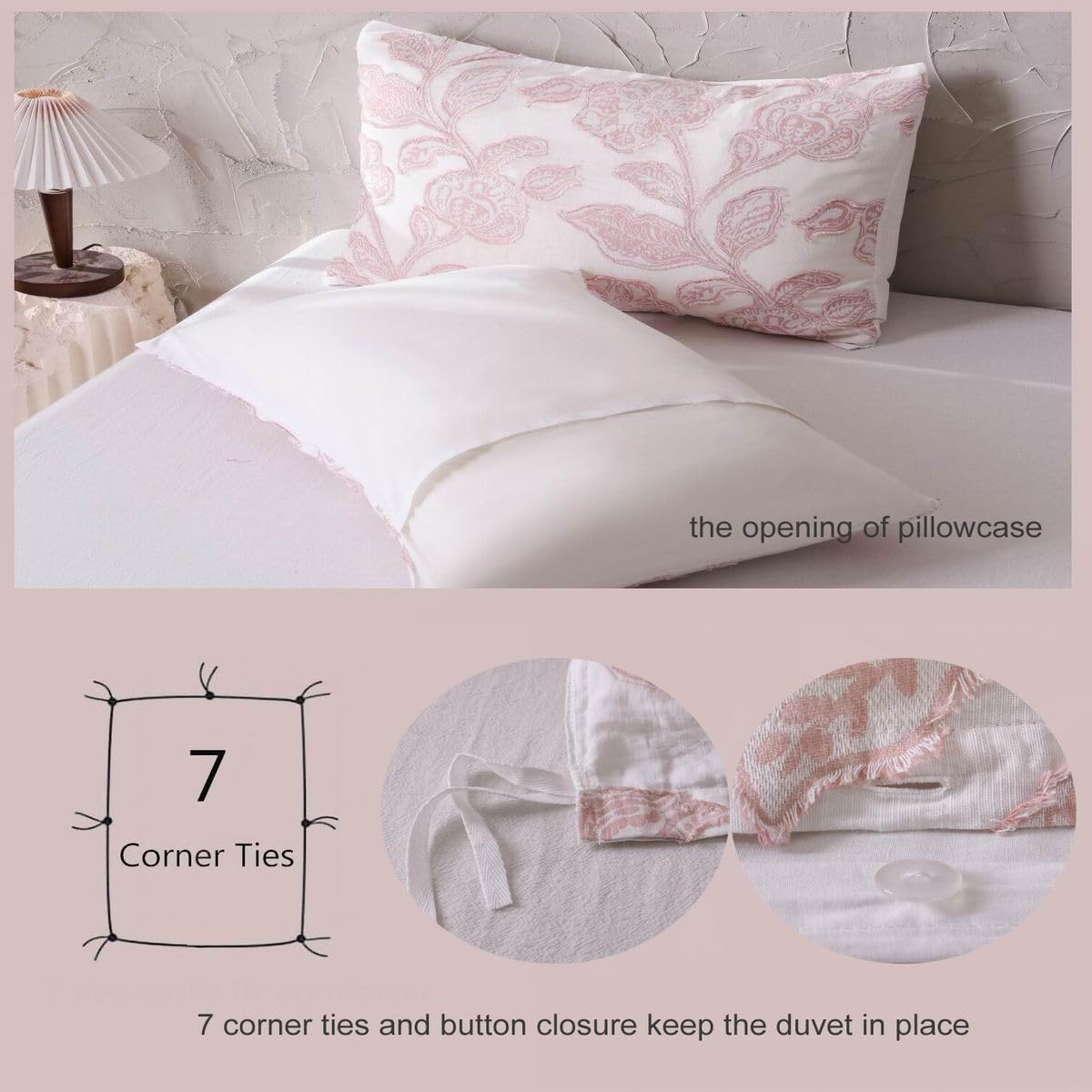 meadow park Cotton Clipped Jacquard Duvet Cover Set Twin, 2 Pieces Jacobean Floral Bedding Set (Pink, Twin)