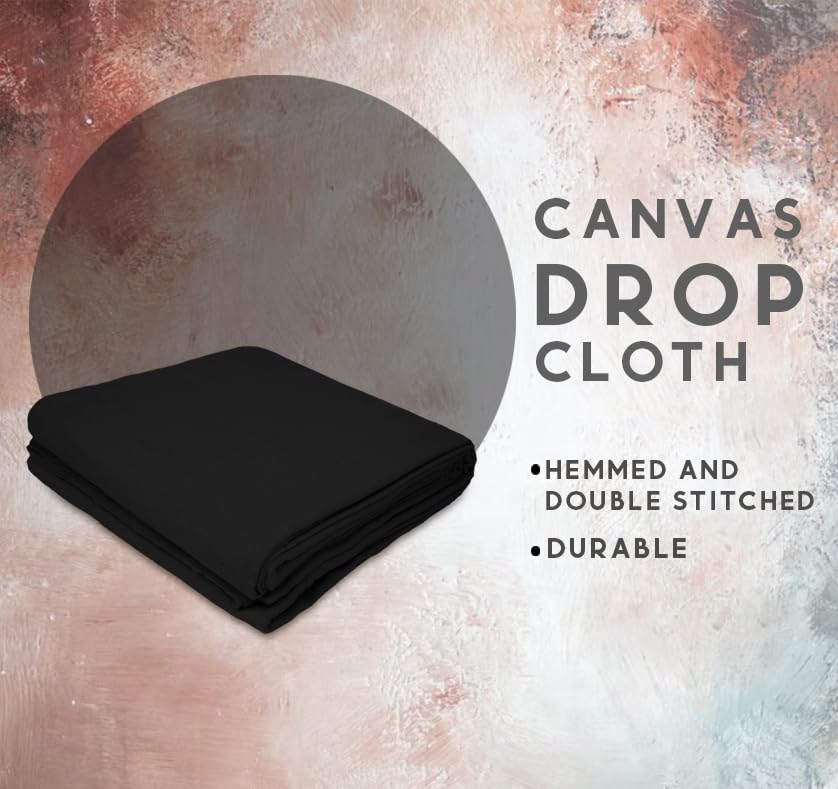 Zuperia Black Canvas Drop Cloth (10' x 12' Feet - 1 Pack) - Pure Cotton Painters Drop Cloth for Painting, Canvas Drop Cloth Curtains for Decoration Double Stitched Hem for Multi-Purpose use