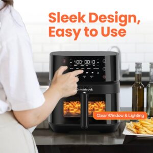 Nutricook Air Fryer 3 Vision, 6qt Large Airfryer, 12 Preset Functions, Air Fry, Roast, Bake, Dehydrate, Reheat and More, Quiet, Non-Stick, Easy to Clean, Black