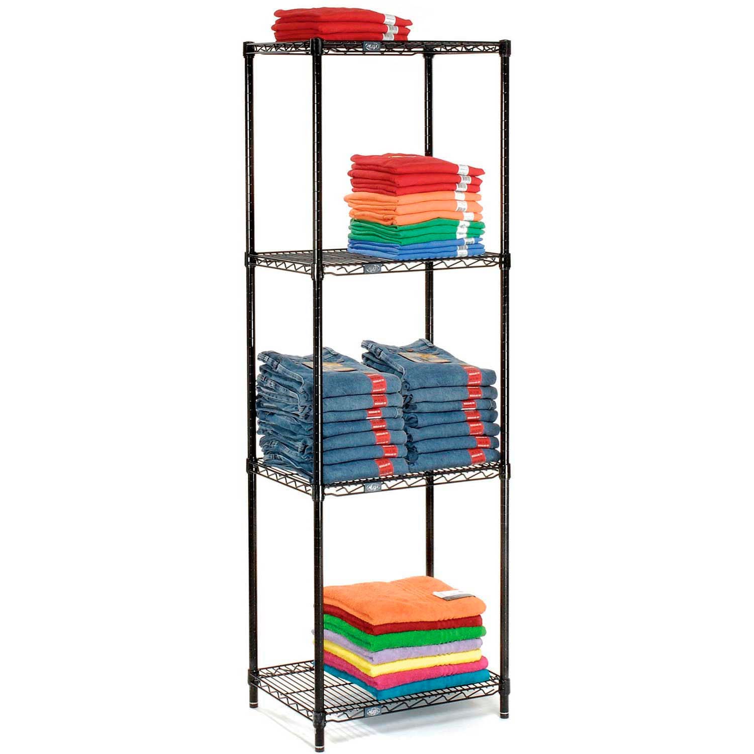 Nexel Black Epoxy, 4 Tier, Wire Shelving Starter Unit, 24"W x 18"D x 54"H