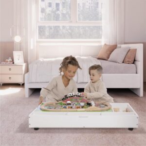 Milliard The 2 in 1 Rollaway Play Table and Toy Organizer- Compatible with Lego Bricks*, Cars and Trains- Store Under Beds or Sofas (38" x 19" x 6.25")