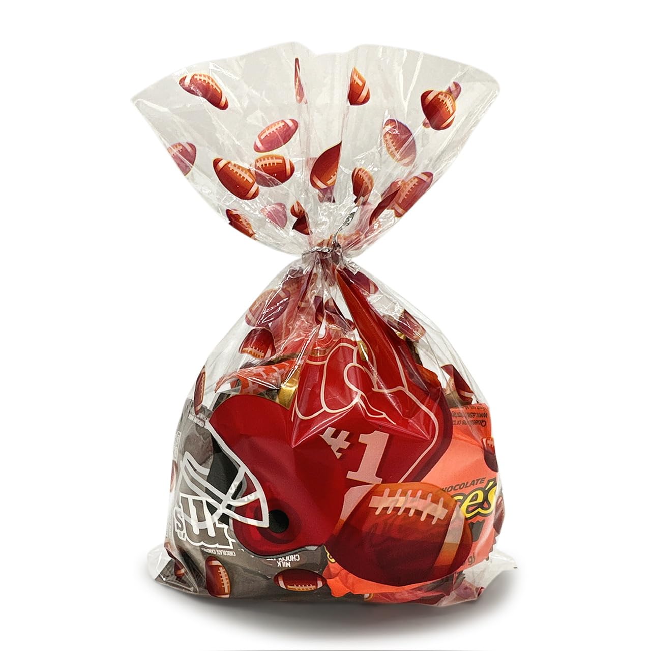 BASHOUT 100 Piece Football Party Favor Bags| Football Cellophane Candy Favor Bags| Treat Bags For Football Theme Party| Football Birthday Party Goody Bags| Football Cellophane Bags With Twist Ties