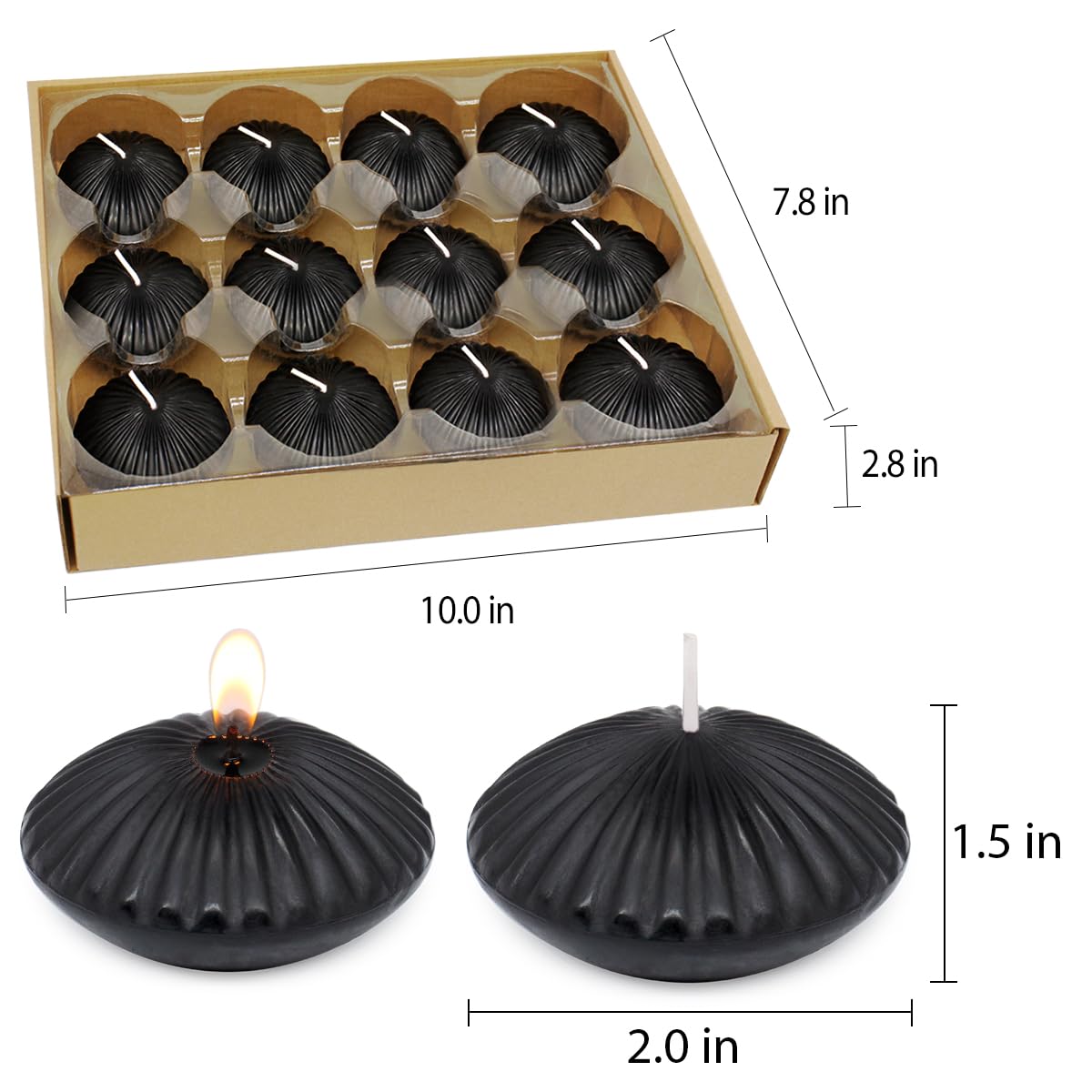 Black Floating Candles for Cylinder Vases, 24 Pack 2 Inches Water Tealight Candles for Halloween Dinner Party Holiday Decoration