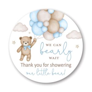 2" round boho bear balloons baby shower thank you favor stickers - set of 40 (blue)