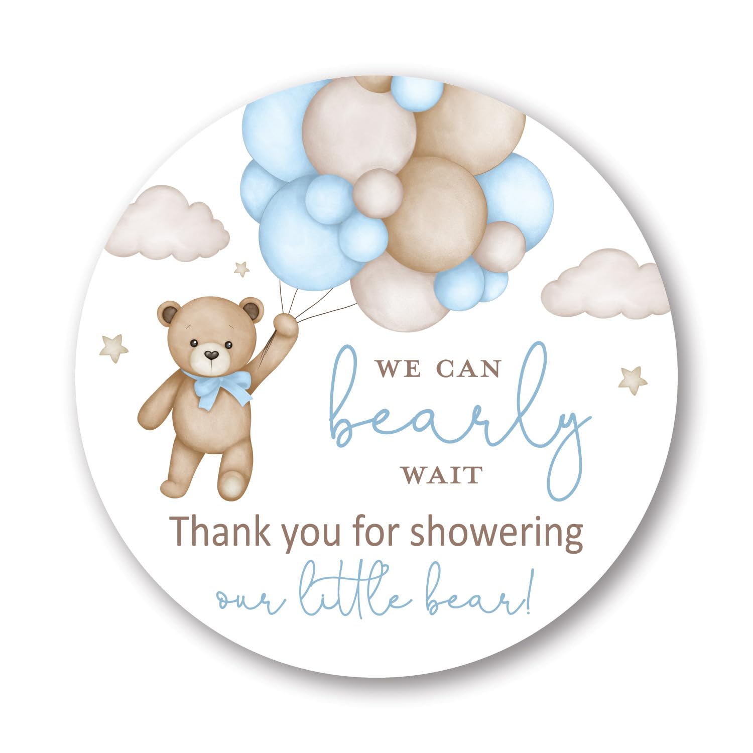 2" Round Boho Bear Balloons Baby Shower Thank You Favor Stickers - Set of 40 (Blue)