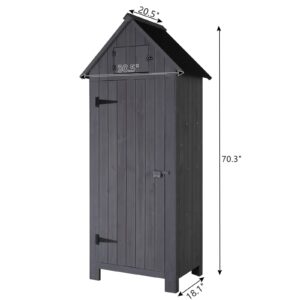 VINGLI Outdoor Wooden Storage Shed, Garden Shed Outside Tool Cabinet with Safety Latch, Patio Storage Organizer (Dark Grey)