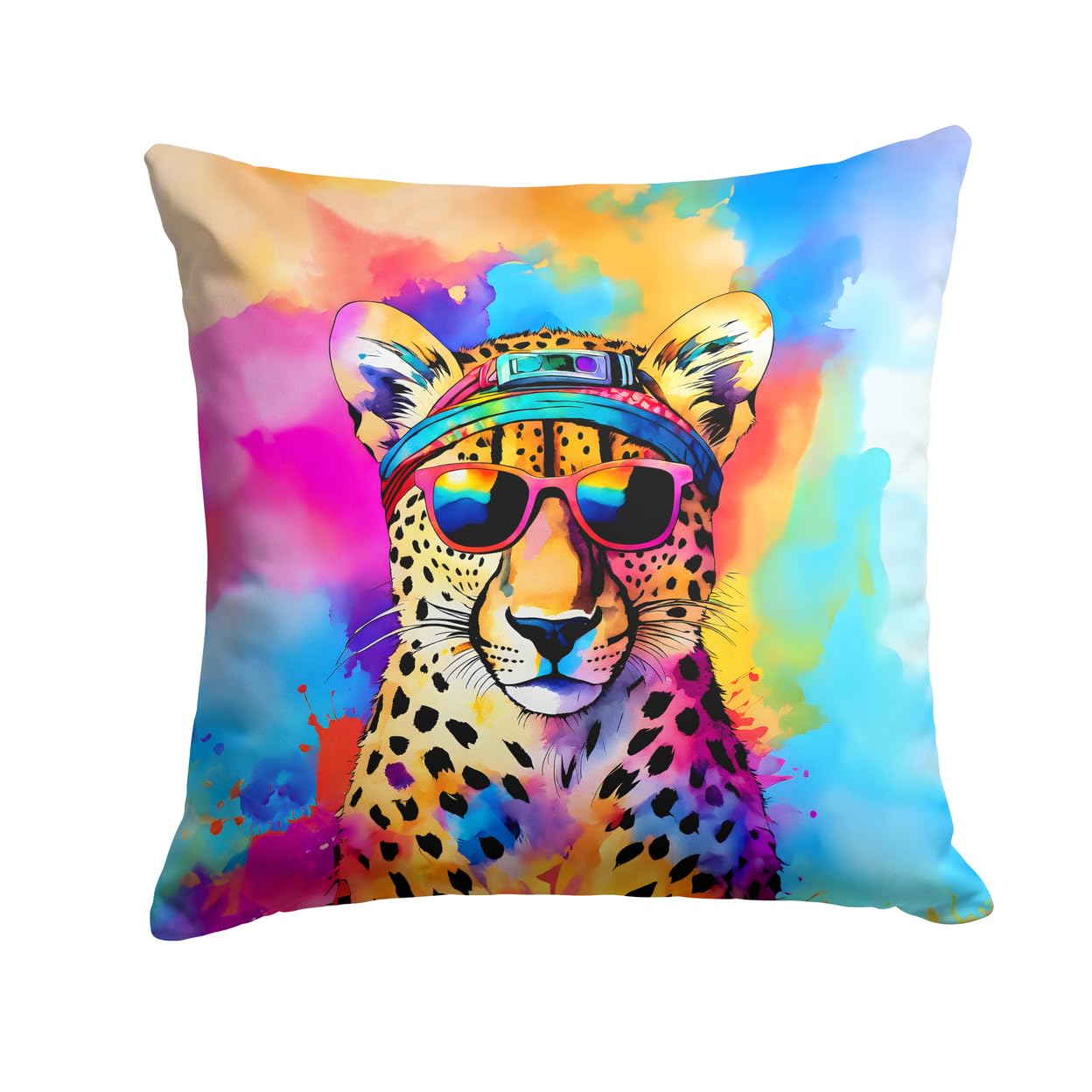 Caroline's Treasures DAC3969PW1414 Hippie Animal Cheetah Throw Pillow Machine Washable, Indoor Outdoor Decorative Pillow for Couch, Bed or Patio, 14Hx14W