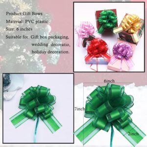 HSXJJ 6 Pcs Large Gift Bow,Pull Bows for Gift Wrapping,6 inches,Basket and Wedding Decoration,Holiday and Birthday Presents Wrapping Bows,Christmas Bows for Gift Wrapping(Green)